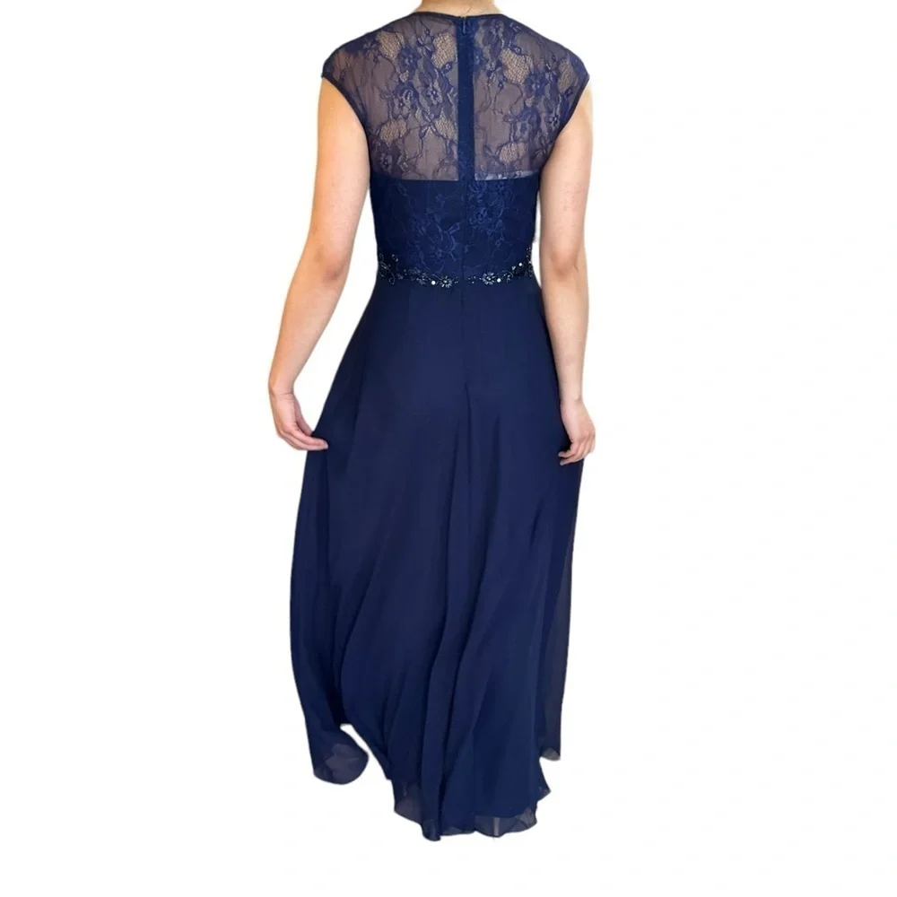 LAURA PETITE ROYAL BLUE V-NECK RHINESTONE DETAIL PROM FORMAL EVENING GOWN SIZE 4 - Picture 6 of 16